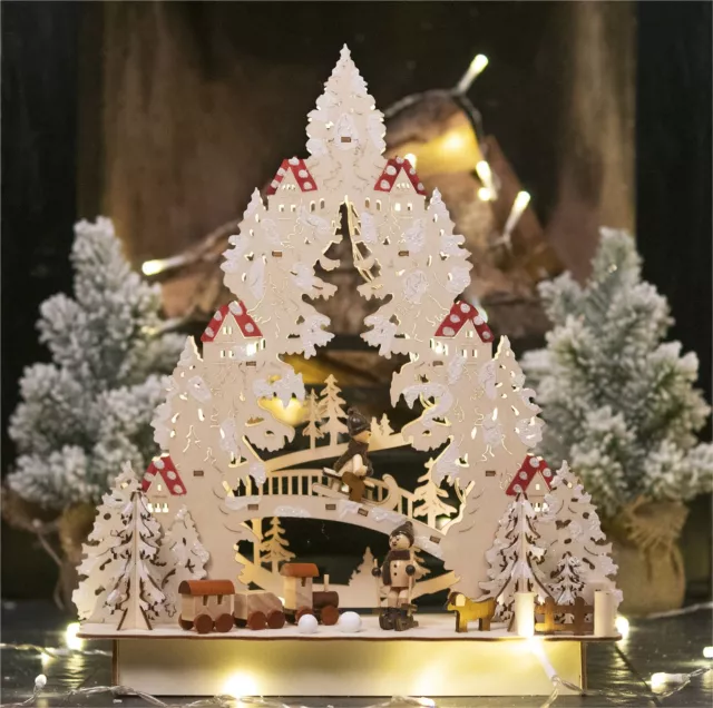 Christmas Decoration Pre-Lit LED Tree Village Scene Ornament Xmas Home Decor