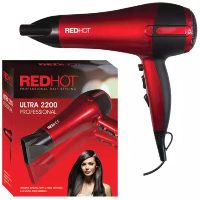 Red Hot Professional Style Hair Dryer 2200W Nozzle Concentrator Hairdryer Gift