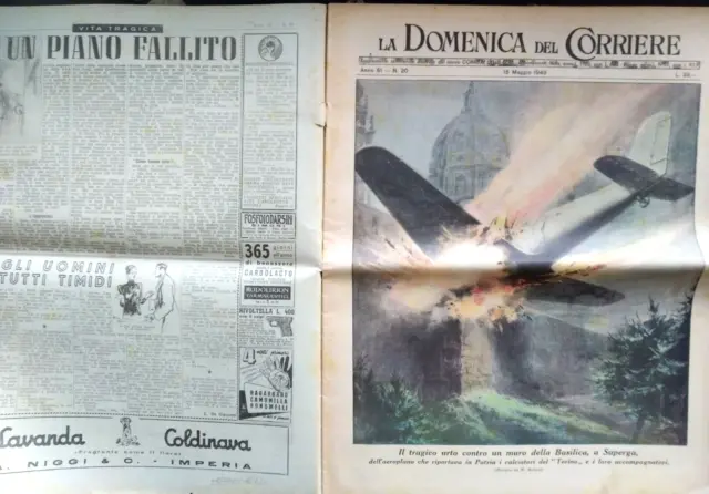 LA DOMENICA DEL CORRIERE n. 20 del 15 MAGGIO 1949 - TRAGEDIA SUPERGA ORIGINALE