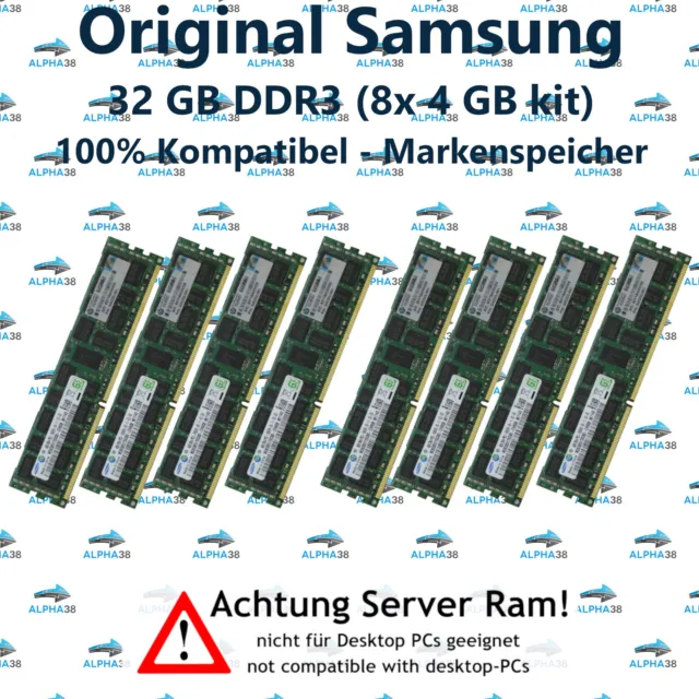 32 GB (8x 4 GB) Rdimm ECC Reg DDR3-1333 IBM System X x3550 M2 RAM