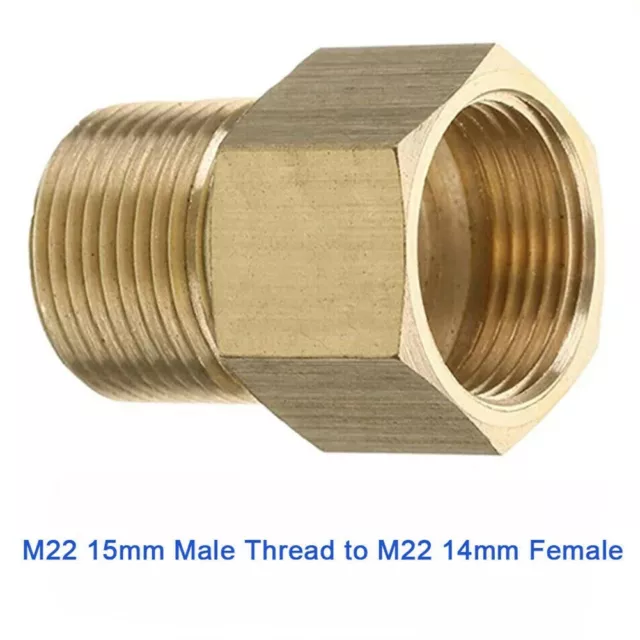 1pc M22 15mm Male Thread To M22 14mm Female Metric Adapter Pressure Washer Brass 3