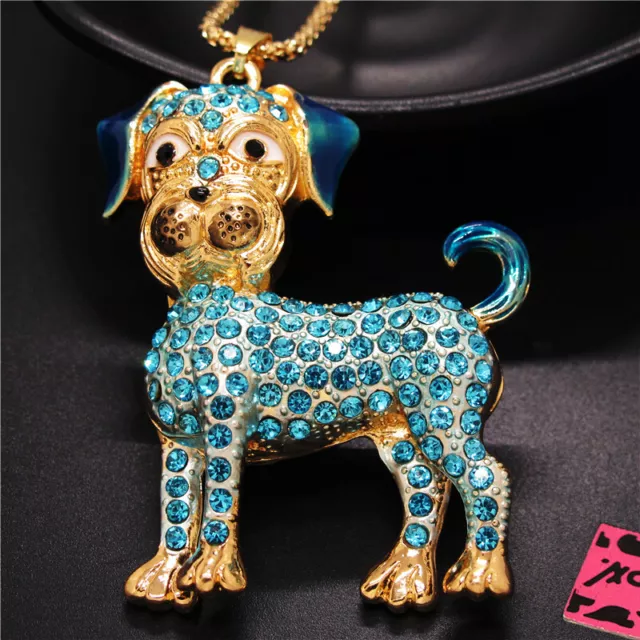 New Fashion Women Blue Rhinestone Cute Dog Crystal Pendant Chain Necklace