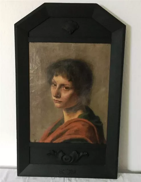 Antikes Gemälde Ölgemälde Ölbild Frau Dame Portrait + Holz-Rahmen um 1840