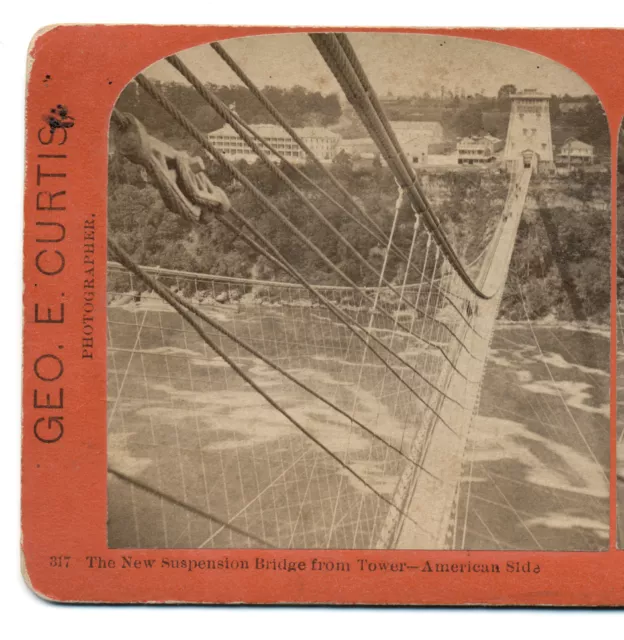 c1870 Stereoview Detail New Falls Upper Suspension Bridge, Niagara Falls Curtis