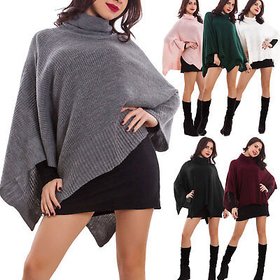 Poncho donna coprispalle mantella tricot maglia caldo scialle nuovo AS-68112