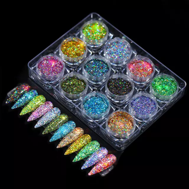 12x Holo Glitter Mix Nailart Glitzer Set Pailetten Bunt Nails Modellage Unicorn