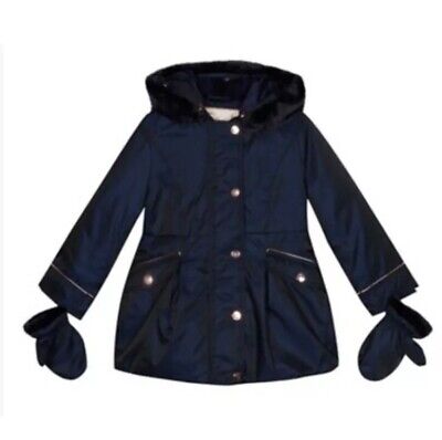 Baker by Ted Baker Girls' navy shower resistant parka and mittens 12-18 RRP £65