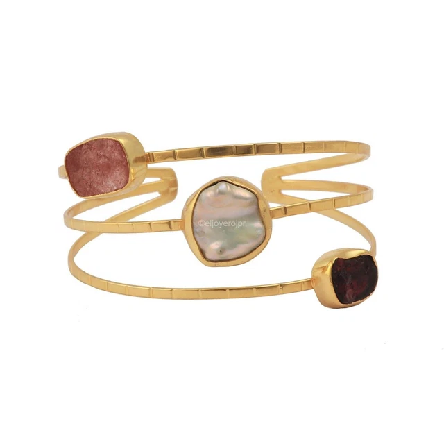 Regalo per la festa della donna Bracciale rigido con granato grezzo,...