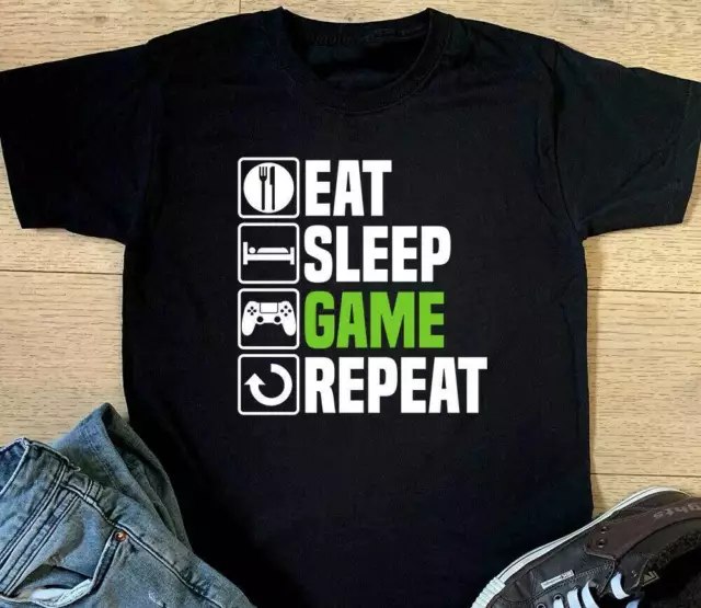 Eat Sleep Game Repeat T Shirt Funny Gamer Gaming Computer Dad Christmas Gift Top