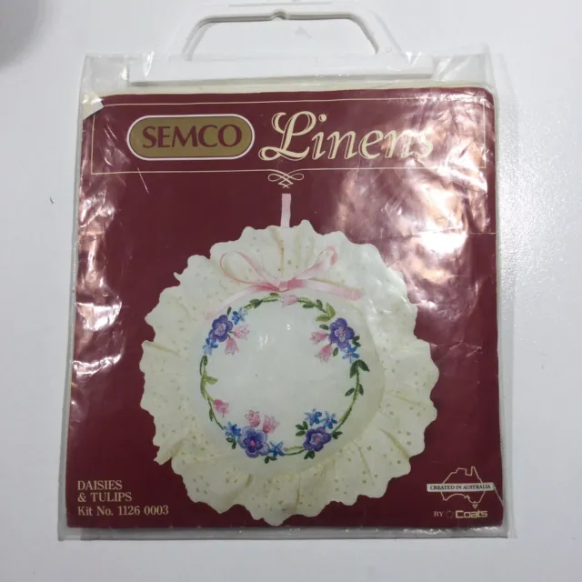 Semco Linen Embroidery Kit Daisies Tulips Kit 11260003 Decor Pillow 15.5cm New