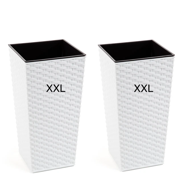 BLUMENKÜBEL WEISS RATTAN Optik Blumentopf Eckig Pflanzkübel XXL + XXL