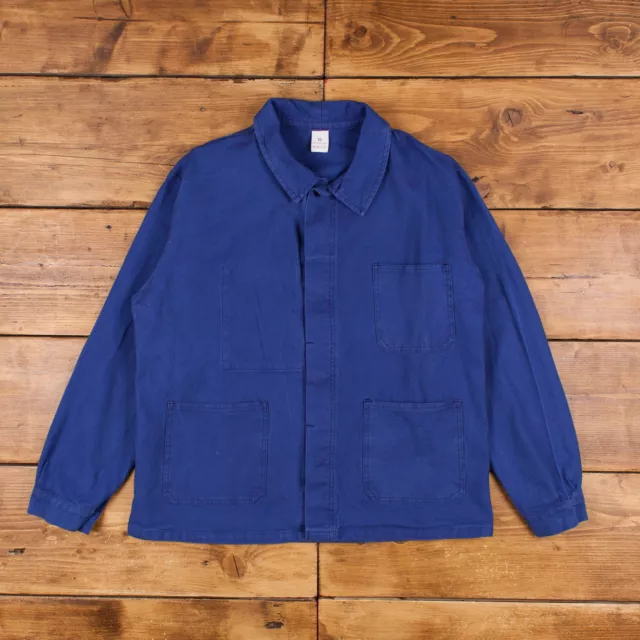 Vintage French Workwear Jacket L Blue Button Chore Utility Cotton