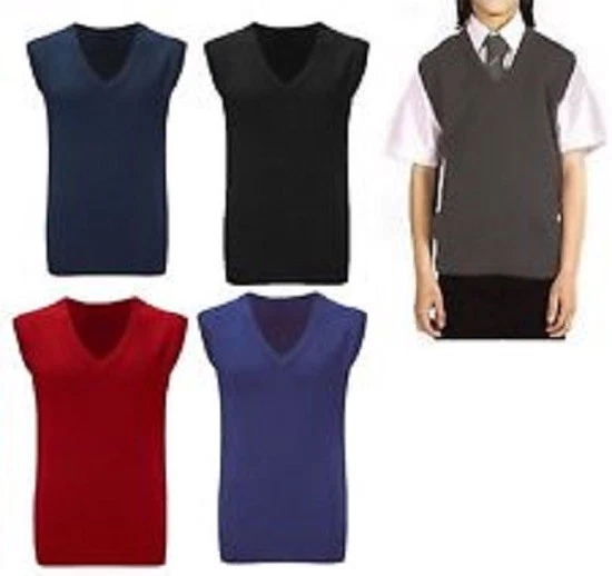 Boys Girls Knitted V Neck Tank Top School Sleeveless Jumper Uniform