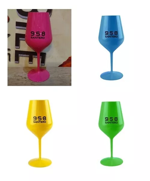 4 Bicchieri Calici Santero 958 / 1 x colore Fucsia - Blu - Verde - Giallo