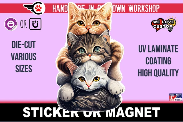 Cats Die-Cut sticker or magnet in various widths, 3" to 9"