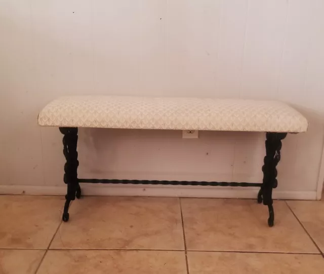 Antique Wrought Iron And Linen Interior  Bench