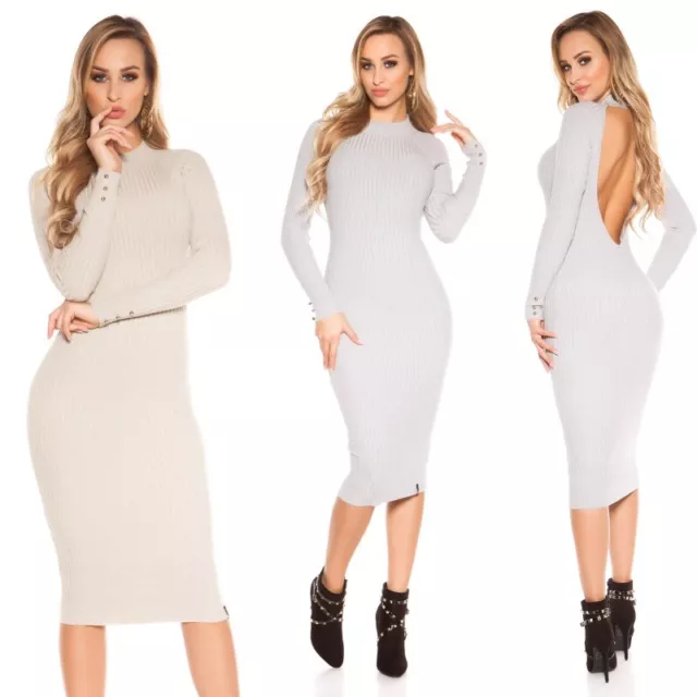 Vestito donna sexy aderente abito tubino in maglia inverno maglione lungo casual