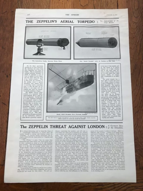 ww1 full page print ! the zeppelin's aerial torpedo and its threat to london