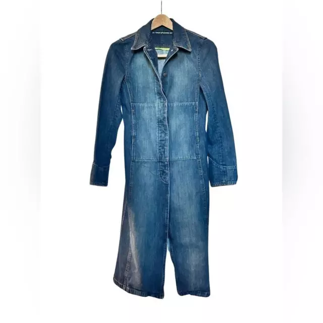 DKNY Long Denim Trench Coat Jacket Blue Women’s Size XS.