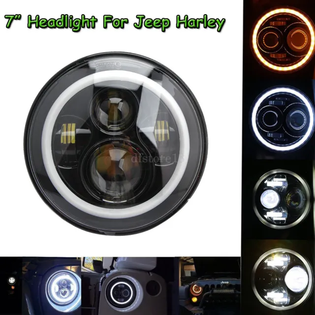 7'' Projecteur Feux avant Angel Eyes LED Phare ampoule DRL Pour Harley Touring