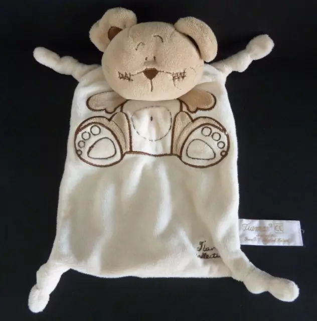 44. DOUDOU PLAT TIAMO Collection SOURIS OURS blanc écru beige grelot ETAT NEUF*