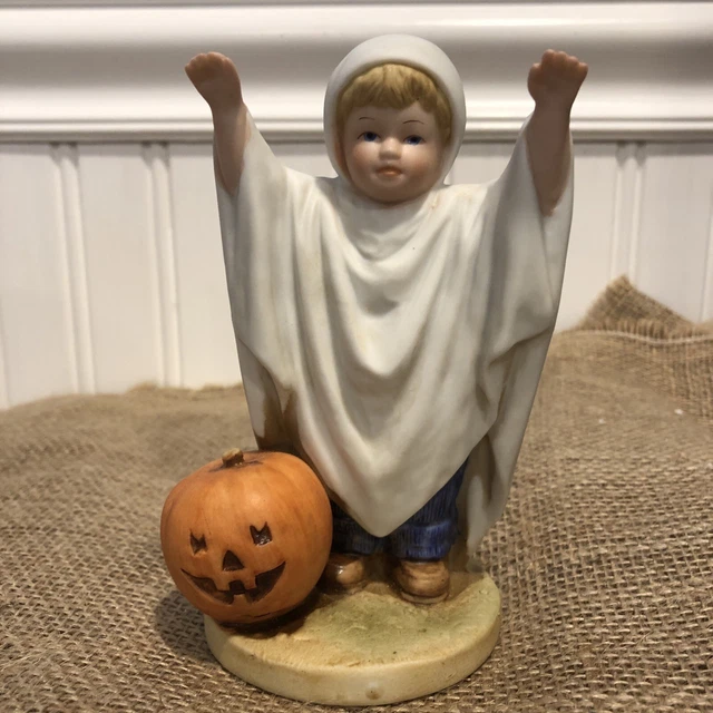 VTG HALLOWEEN DENIM DAYS HOMCO BOY in GHOST Costume  JACK-O-LANTERN PUMPKIN