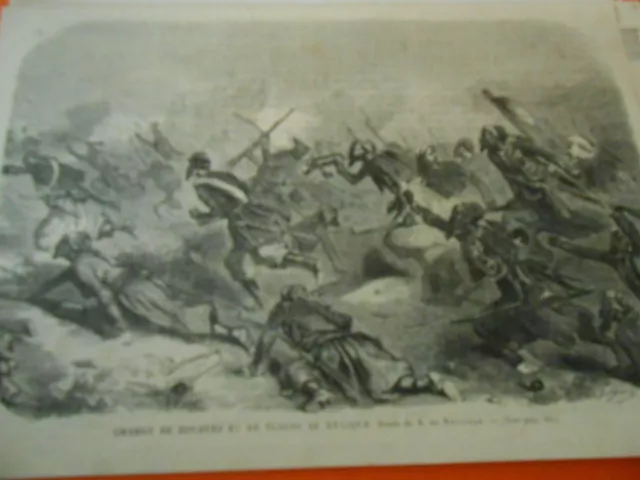 Gravure 1864 - Charge des Zouaves et de Turcos au Mexique