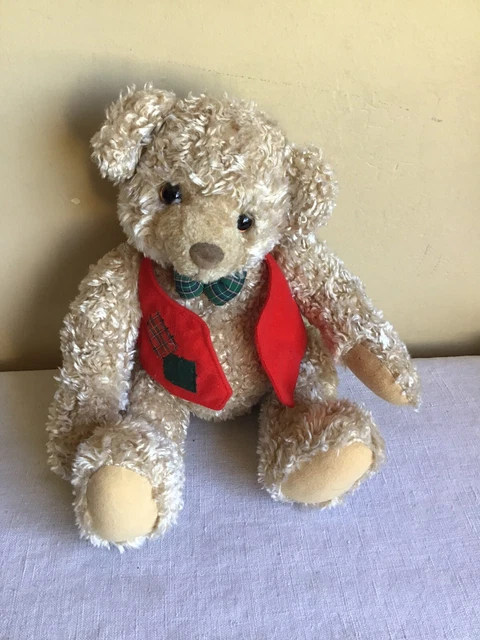 Unbranded Holiday Christmas Patchwork Vest Plaid Bowtie Teddy Bear Plush 9" Tall