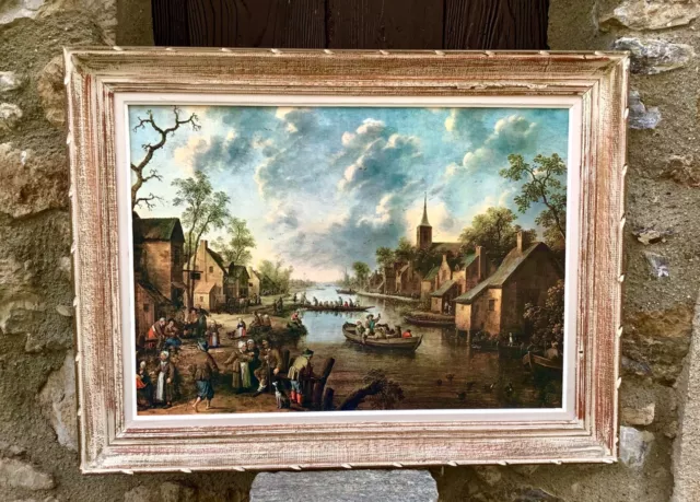 TABLEAU Reproduction HUILE sur TOILE SCÈNE de Vie dans un Village au Moyen-Age