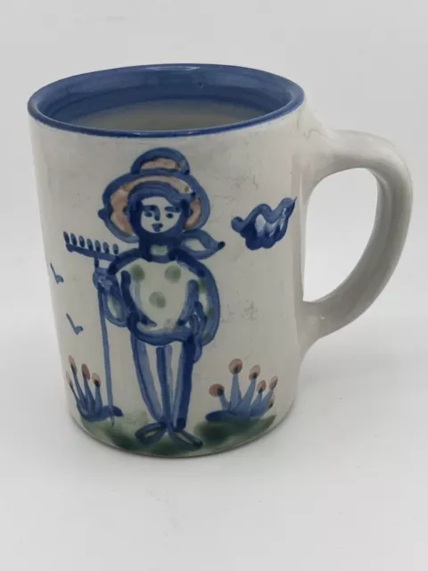 VTG M.A.Hadley Pottery Coffee Mug Farmer with Rake Mug Signed Nice Bright Colors