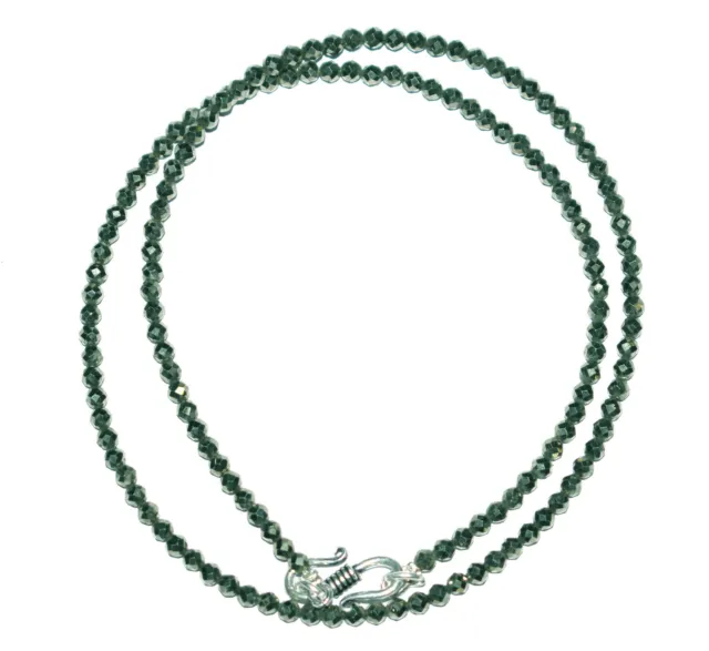 925 Sterling Silver Green Pyrite 19" Strand Necklace 3mm Faceted Round Beads