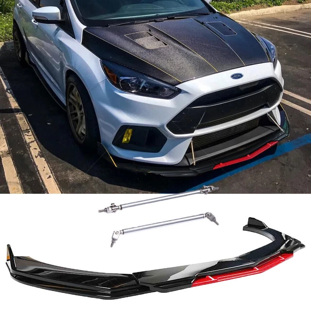Car Front Bumper Lip Splitter Red+ Strut Rods For Ford Focus RS ST MK3 MK3.5 MK4
