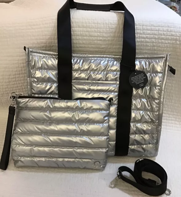Samantha Brown To Go Tote And Crossbody 2 Piece Set Metallic Silver