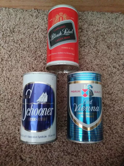 3 Different Canadian Empty Beer Cans - Steel - Oland - Black Label - Old Vienna