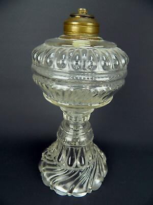 Antique 1880s Bloxam Embossed Swirl Clear Glass Oil Kerosene Lamp Light 7 3/4"