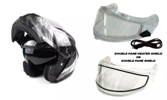 New Modular Snowmobile Helmet Electric OR Dual Shield Black White Adult