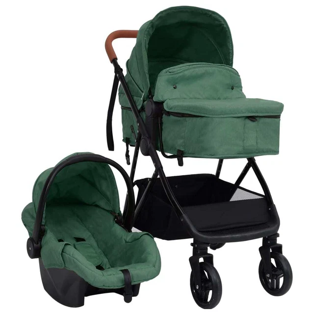 Poussette pour bébé 3-en-1 Vert et noir Acier
