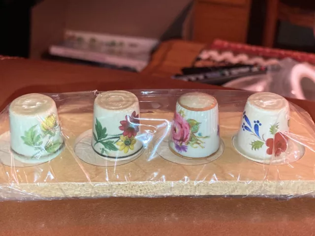 Vintage Antique Thimbles  Floral Porcelain Bone China Lot of 4 Holland