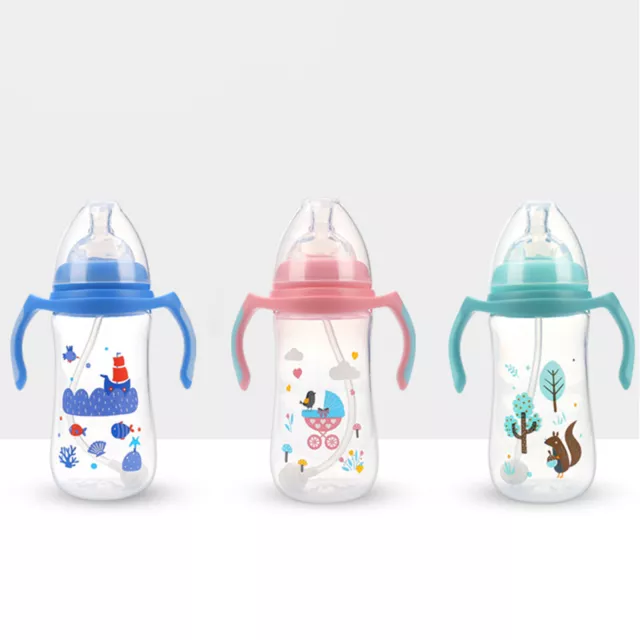 300ml Baby Bottle Feeder Lid Design Portable Cartoon Pattern Anti-fall Nipple