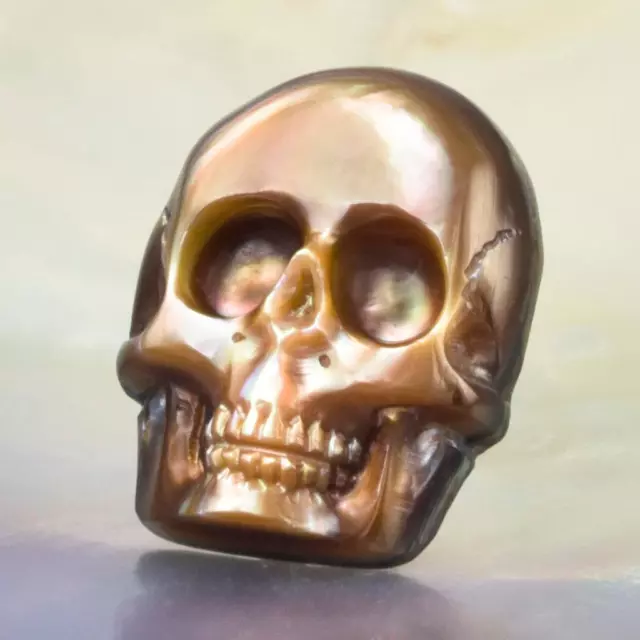 Skull Design Penguin-Wing Oyster Shell & Paua Abalone Carving Cabochon 3.40g