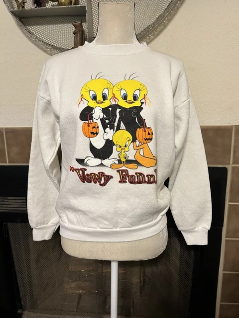 Vintage 90s Sweatshirt Looney Tunes Kids XL Tweety Halloween Warner Bros 1999
