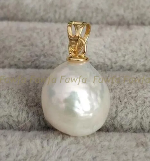 shining 12-13MM AAA+ NATURAL white SOUTH SEA BAROQUE PEARL PENDANT 14k gold