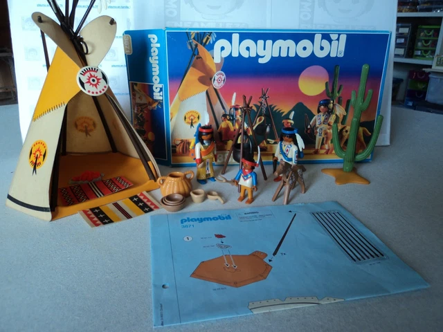 PLAYMOBIL VINTAGE WESTERN indiens famille chef canoë chasseur set 3733