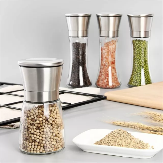 2pcs Stainless Steel Salt and Pepper Grinder of Premium Brushed Mill 5 Grade AU 2