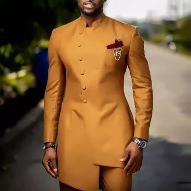 2023 New Two-piece African Suit Men's Standing Collar Slim Wedding Dress Men