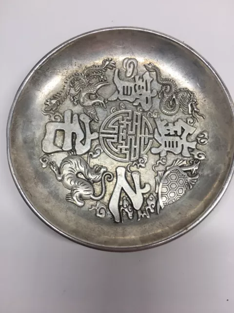 Exquisite Old Chinese tibet silver handcarved Plate