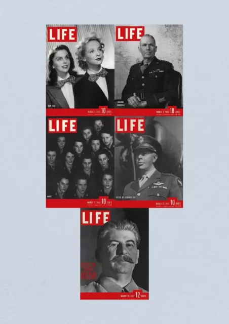 Life Magazine Lot of 5 Full Month of March 1943 1, 8, 15, 22, 29 WWII ERA