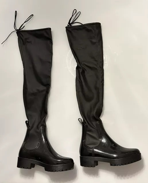 Jeffrey Campbell Monsoon over the knee Chelsea Rain boots 8.5 Black Thigh High