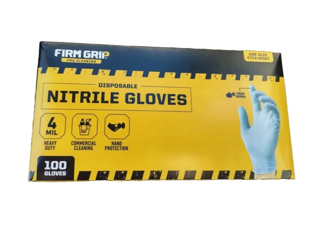 Firm Grip Pro Cleaning - Disposable Heavy Duty Nitrile Gloves 100ct Box