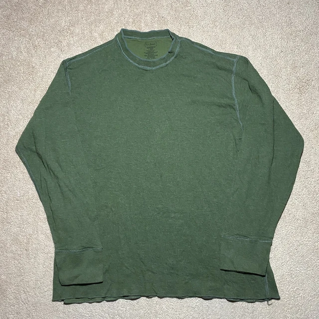 LL Bean Long Sleeve T Shirt Mens Large Green Traditional Fit Heavyweight